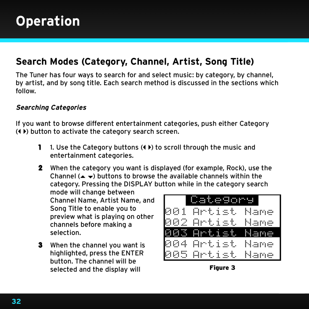 Sirius Satellite Radio SRH2000 manual Searching Categories, Operation 