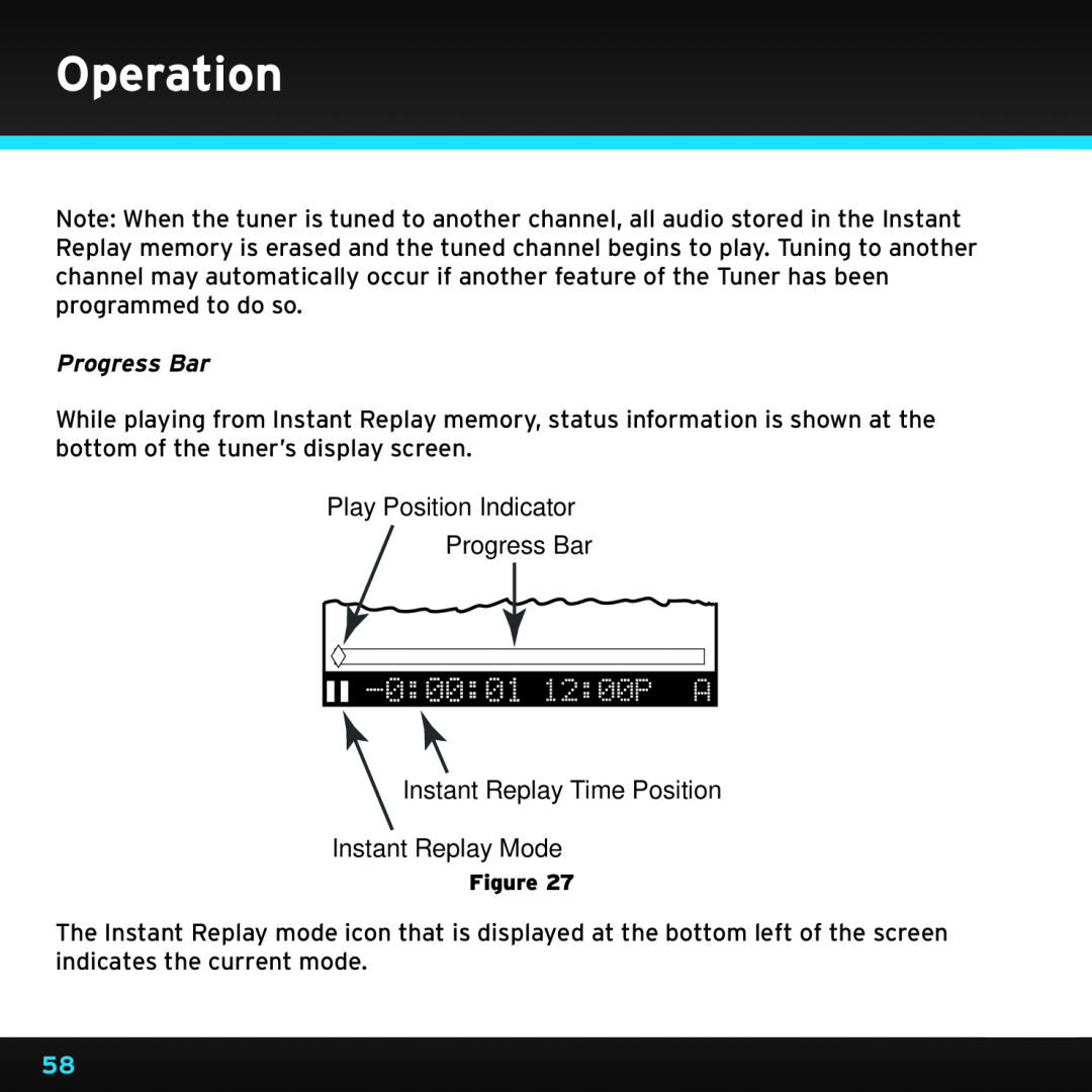 Sirius Satellite Radio SRH2000 manual Progress Bar, Operation 