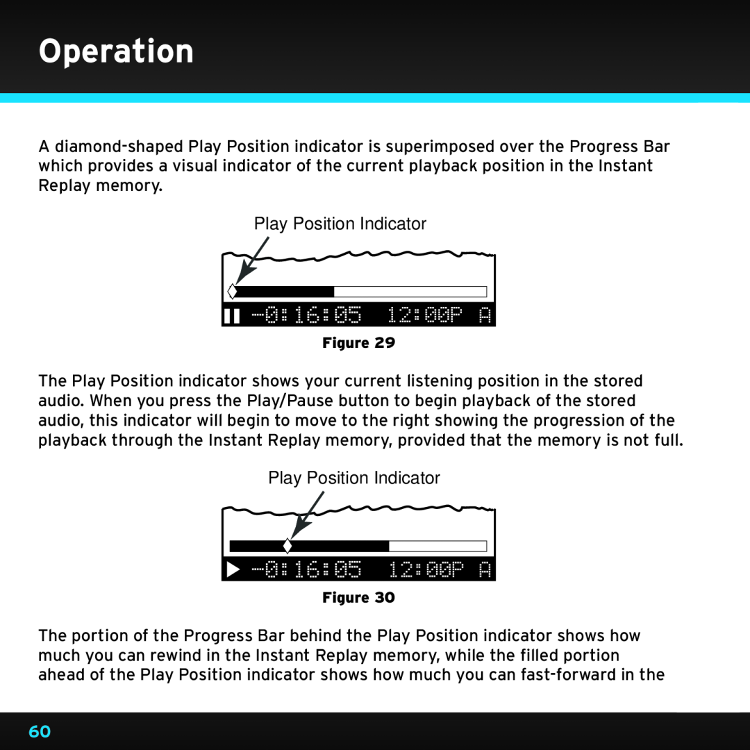 Sirius Satellite Radio SRH2000 manual Operation, Play Position Indicator 