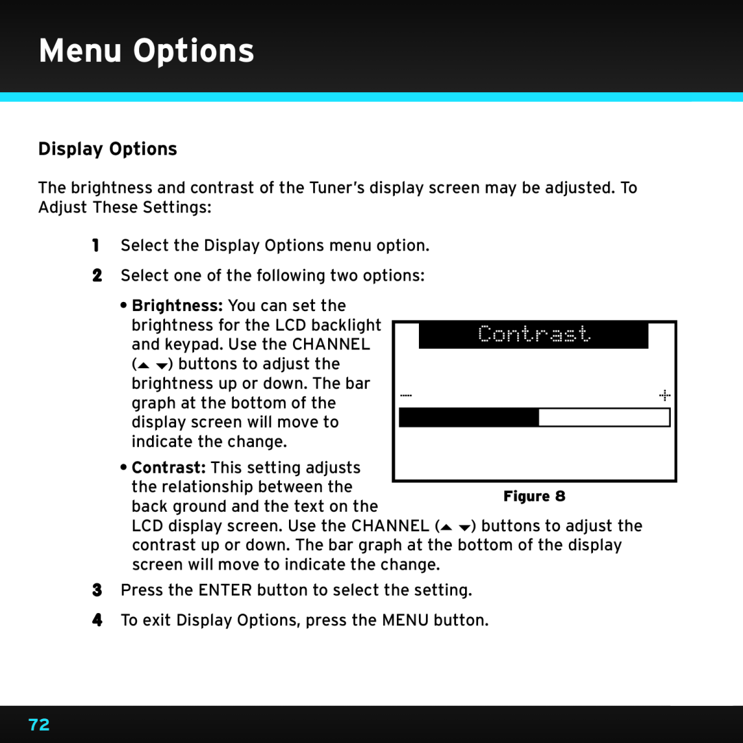 Sirius Satellite Radio SRH2000 manual Display Options, Menu Options 