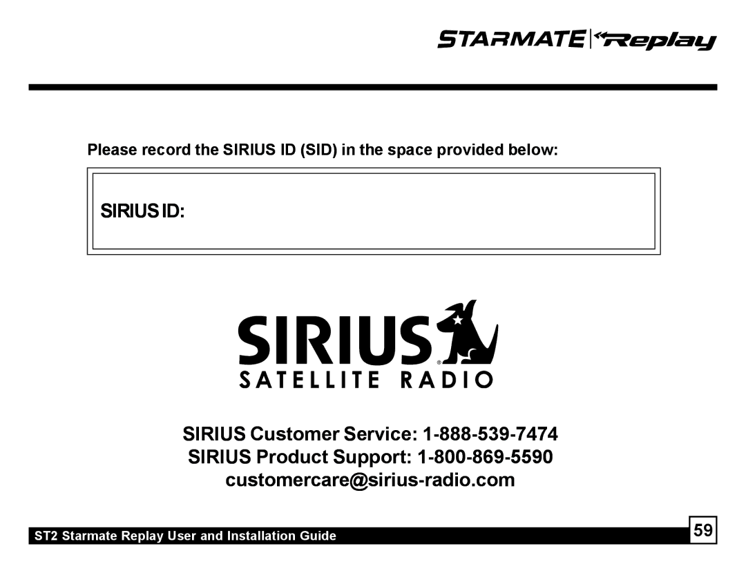 Sirius Satellite Radio ST2 manual Siriusid 