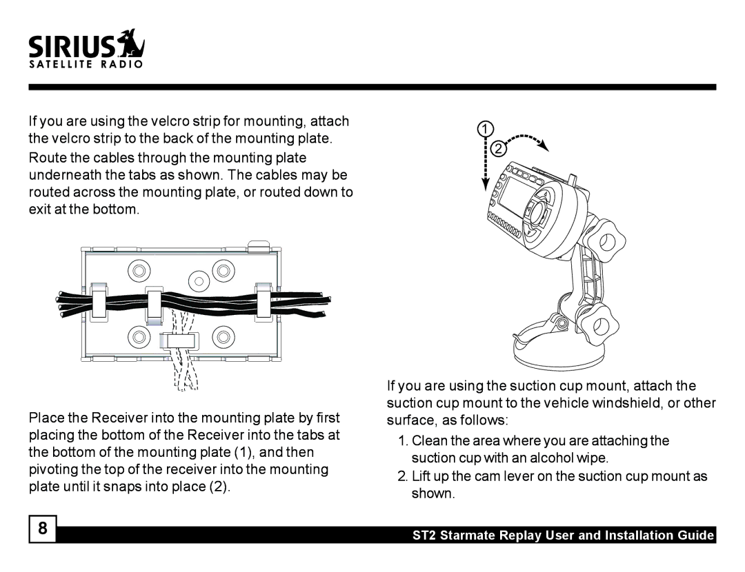 Sirius Satellite Radio manual ST2 Starmate Replay User and Installation Guide 