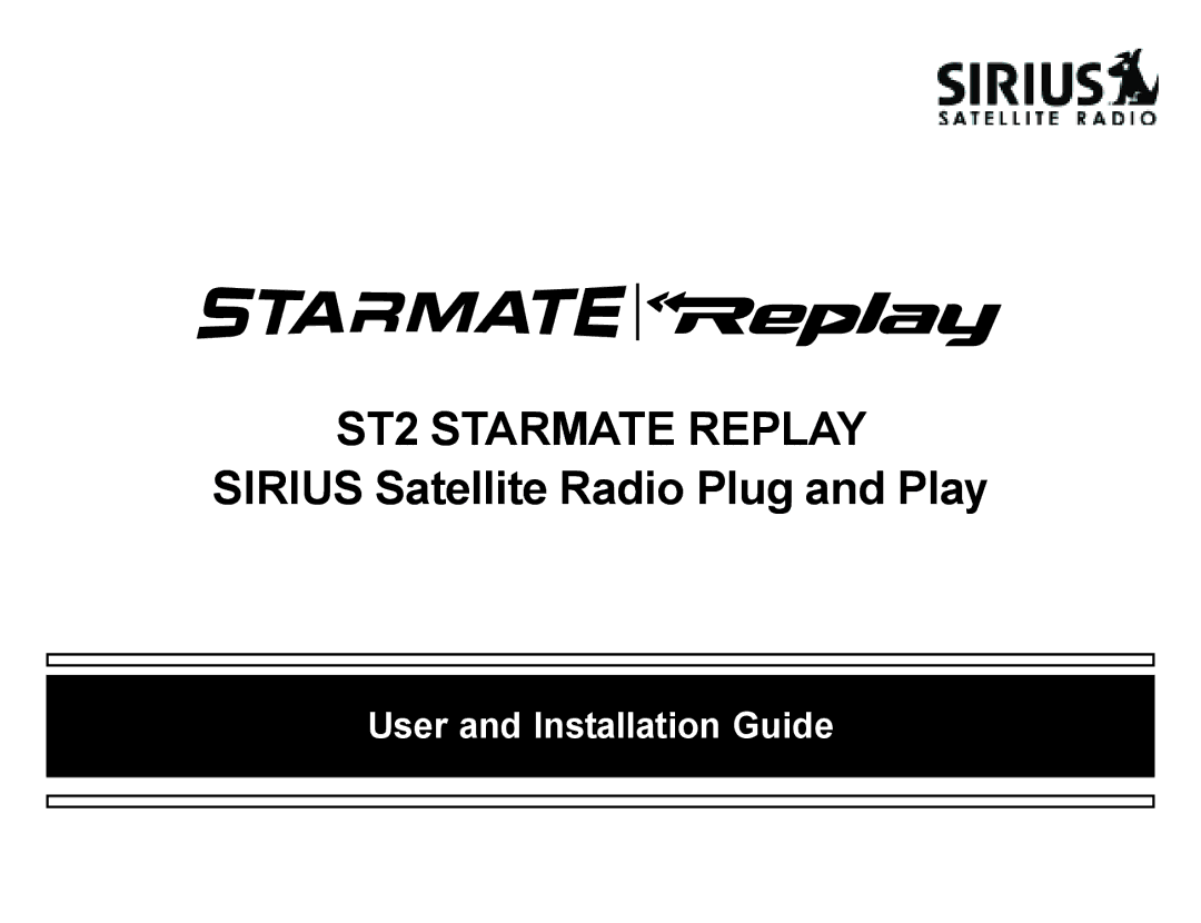 Sirius Satellite Radio manual ST2 Starmate Replay 