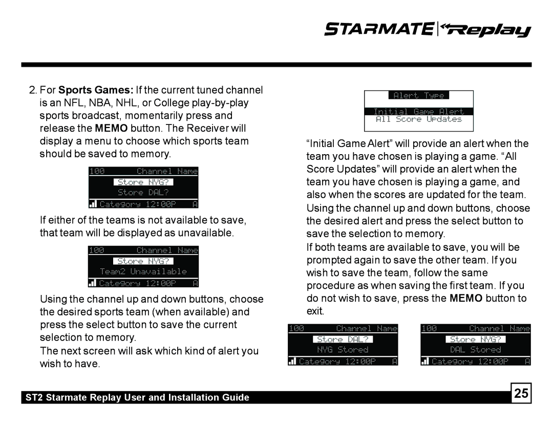 Sirius Satellite Radio ST2 manual Song StoreTitleDAL? 