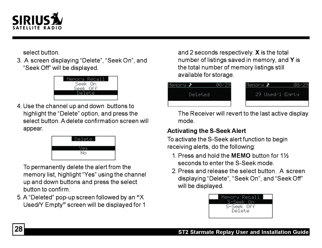 Sirius Satellite Radio ST2 manual Select button, Activating the S-Seek Alert, Receiving alerts, do the following 