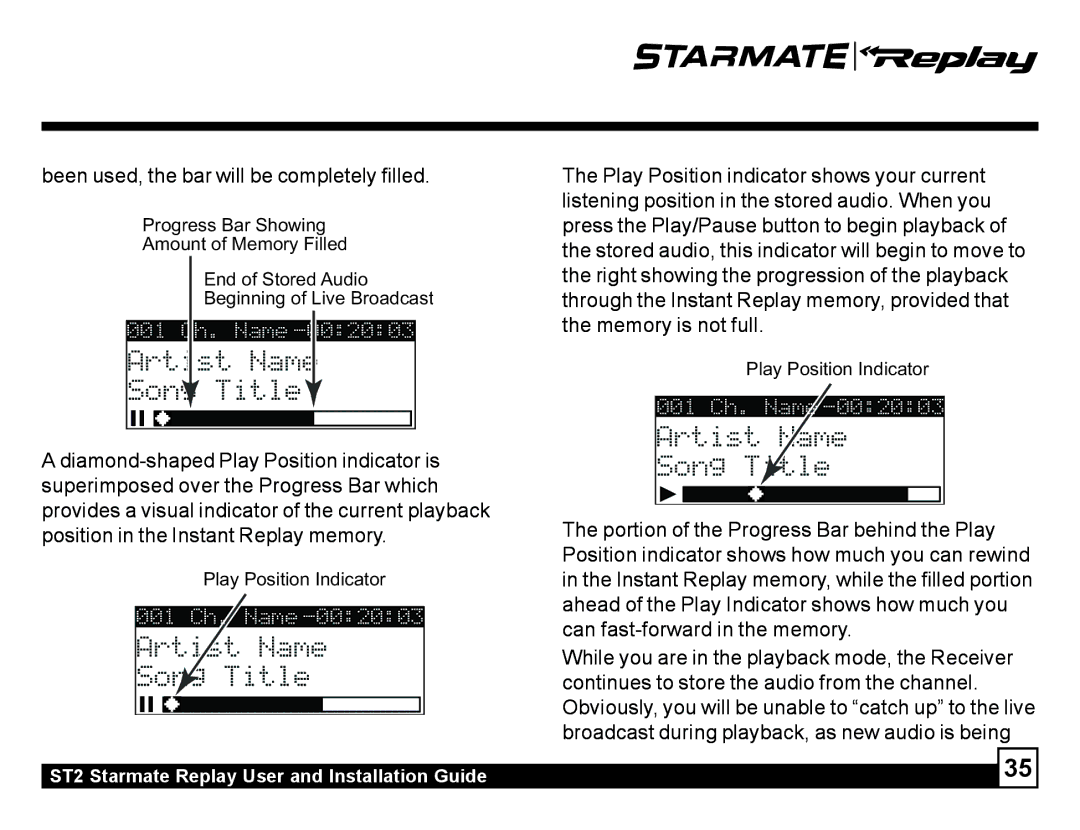 Sirius Satellite Radio ST2 manual Song Title, Been used, the bar will be completely filled 