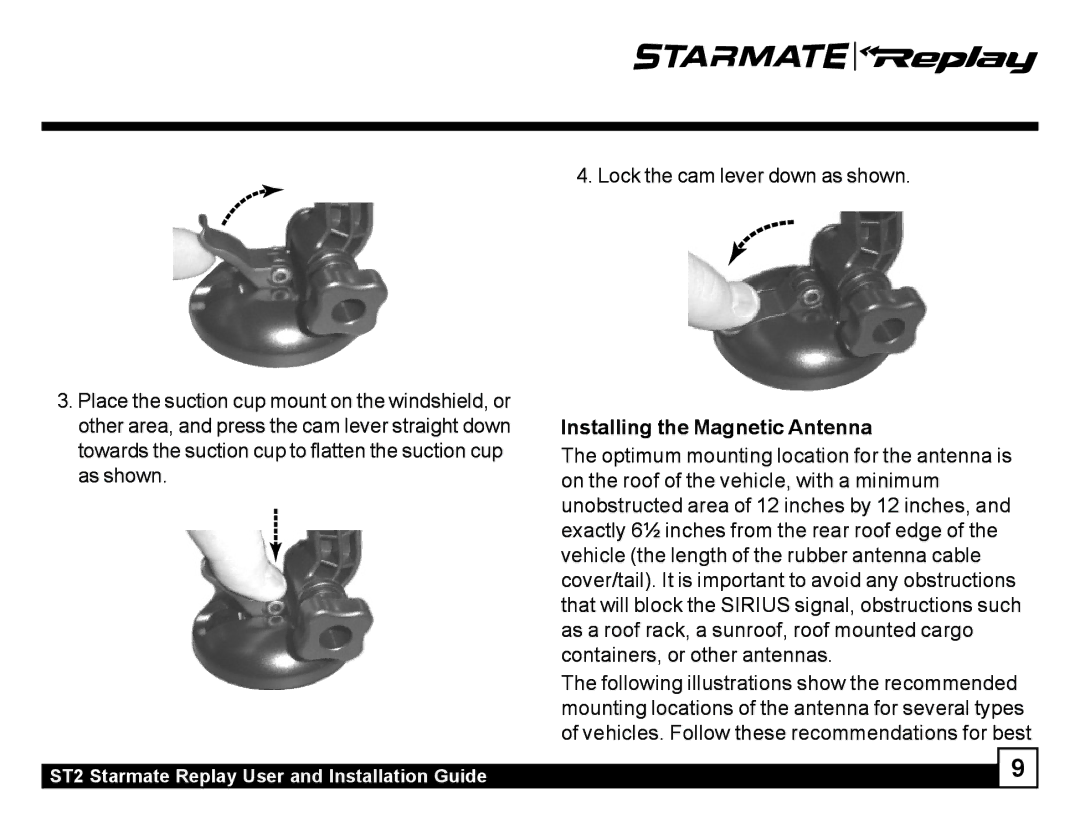 Sirius Satellite Radio ST2 manual Installing the Magnetic Antenna 