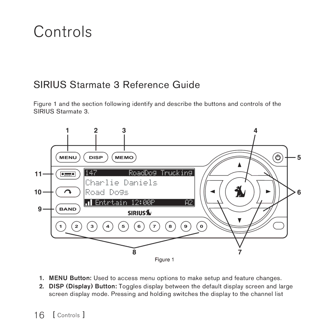 Sirius Satellite Radio STARMATE 3 manual Controls, Sirius Starmate 3 Reference Guide 