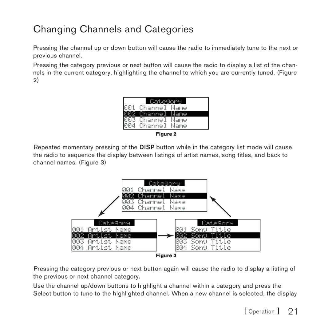 Sirius Satellite Radio STARMATE 3 manual Changing Channels and Categories 