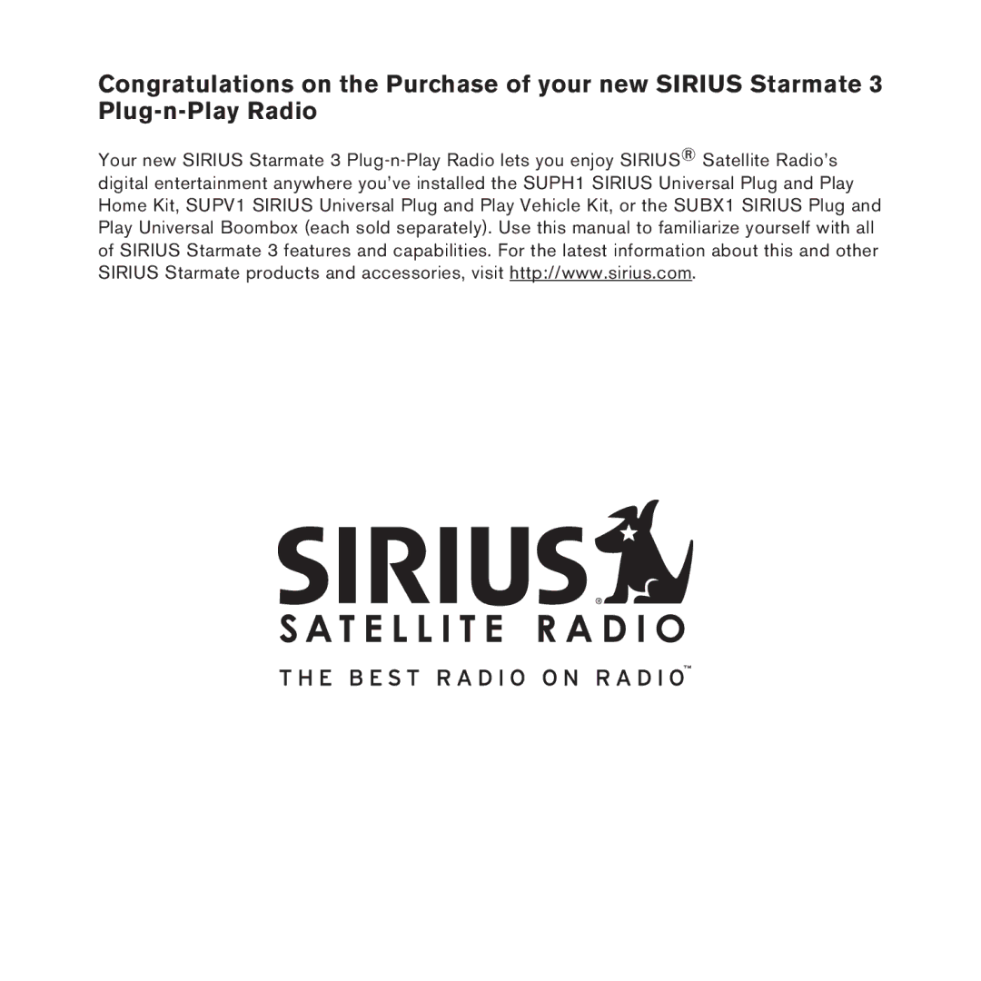 Sirius Satellite Radio STARMATE 3 manual 