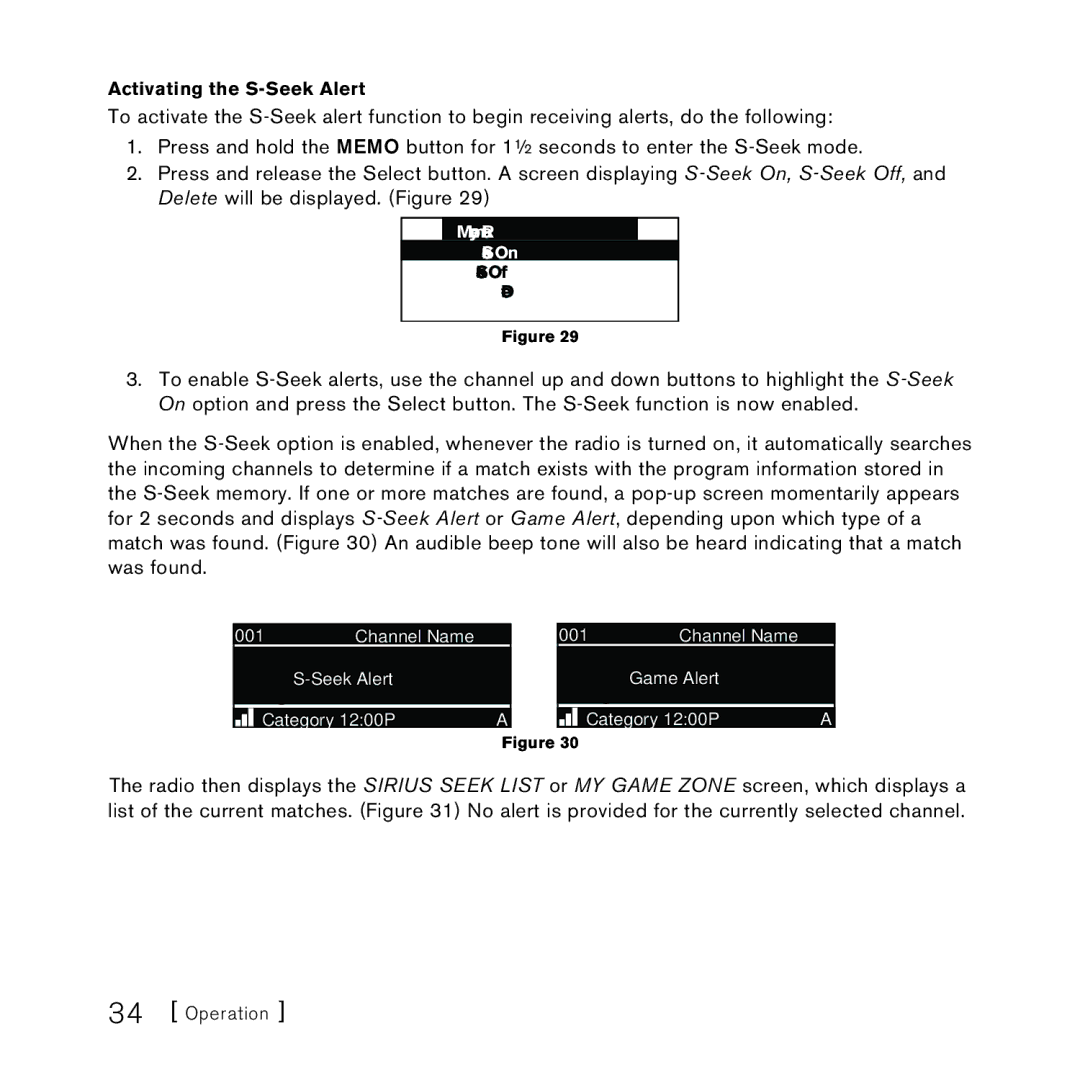 Sirius Satellite Radio STARMATE 3 manual Activating the S-Seek Alert 