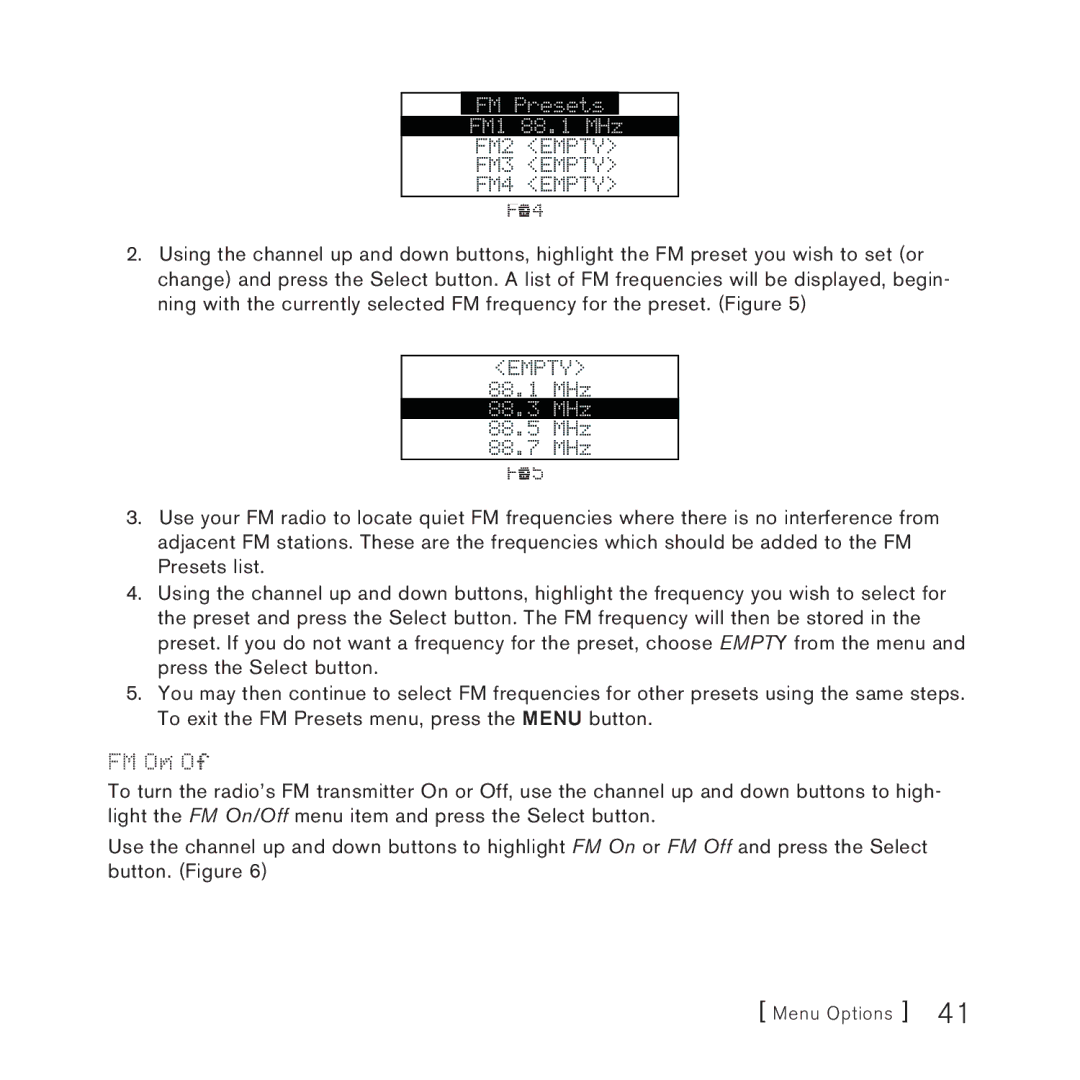 Sirius Satellite Radio STARMATE 3 manual FM On/Off 