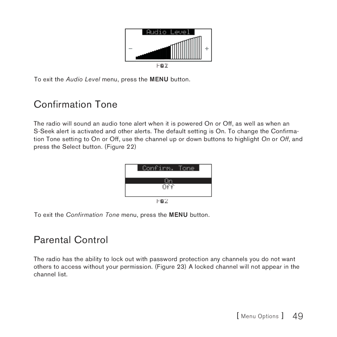 Sirius Satellite Radio STARMATE 3 manual Confirmation Tone, Parental Control 