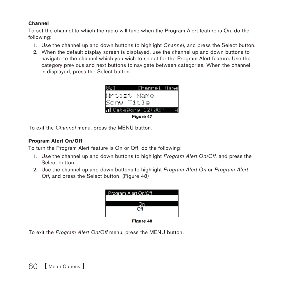 Sirius Satellite Radio STARMATE 3 manual To exit the Channel menu, press the Menu button 