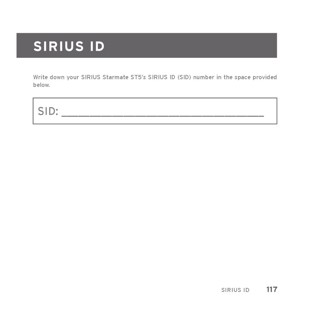 Sirius Satellite Radio Starmate 5 manual Sirius ID 