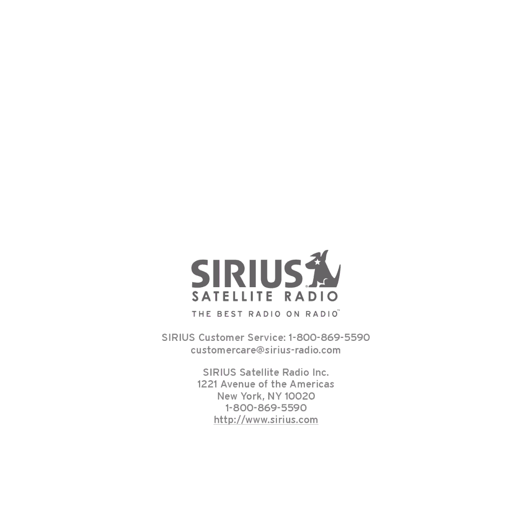 Sirius Satellite Radio Starmate 5 manual Sirius Customer Service Customercare@sirius-radio.com 