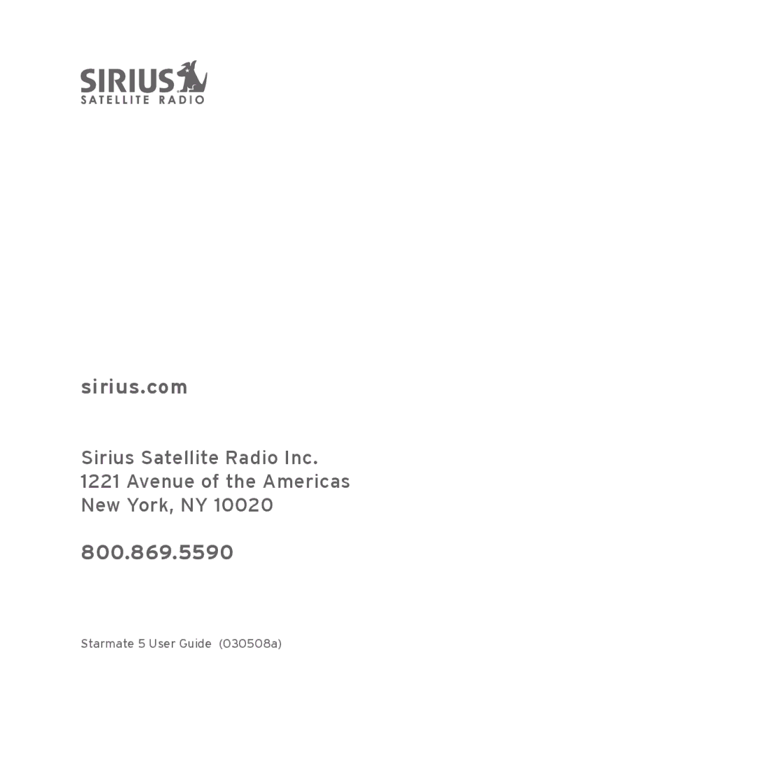 Sirius Satellite Radio Starmate 5 manual Sirius.com, 800.869.5590 