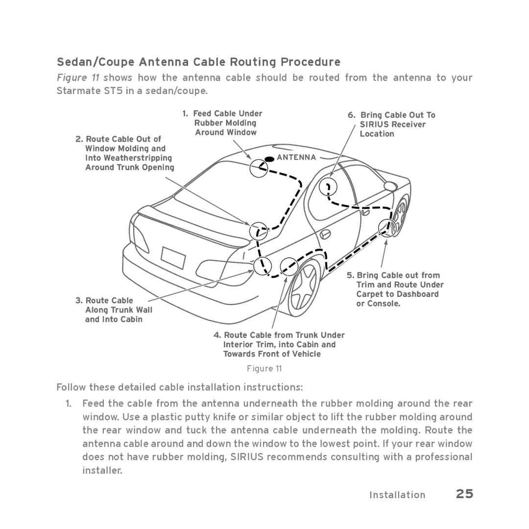 Sirius Satellite Radio Starmate 5 manual Sedan/Coupe Antenna Cable Routing Procedure 