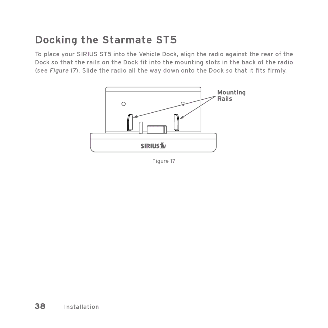 Sirius Satellite Radio Starmate 5 manual Docking the Starmate ST5, Mounting Rails 