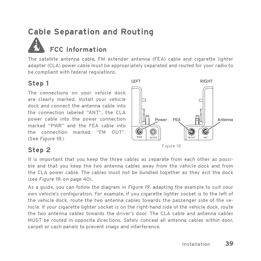 Sirius Satellite Radio Starmate 5 manual Cable Separation and Routing, FCC Information, Step 