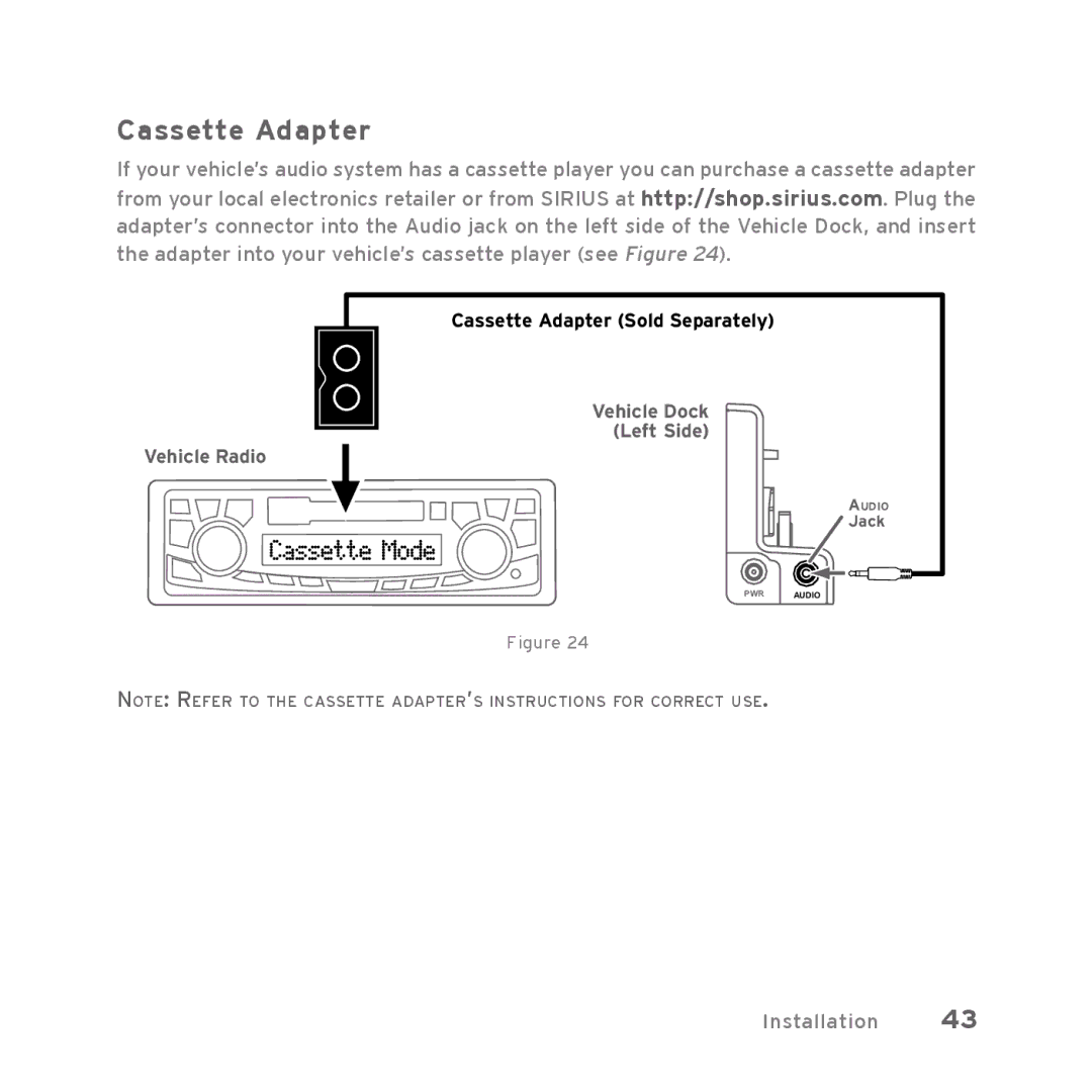 Sirius Satellite Radio Starmate 5 manual Cassette Adapter 