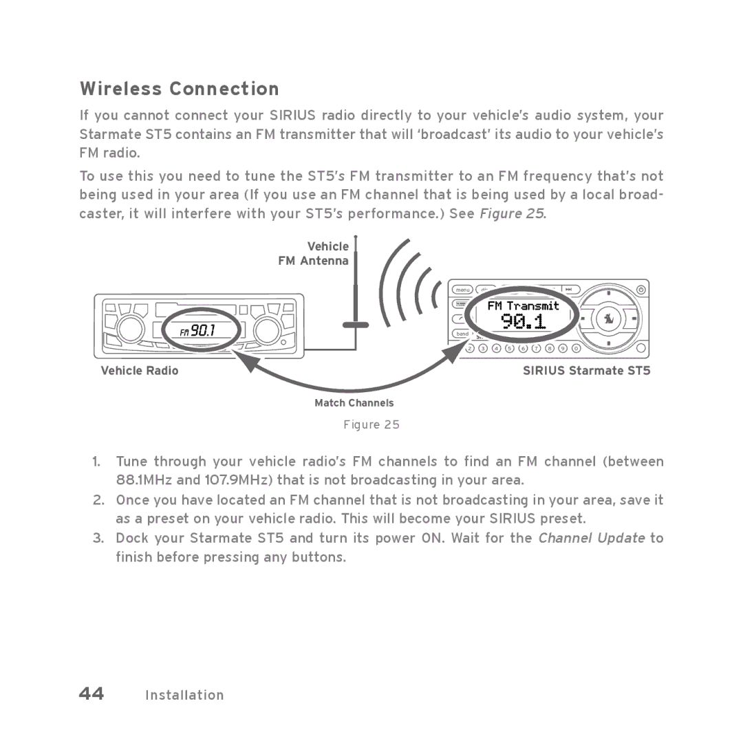 Sirius Satellite Radio Starmate 5 manual Wireless Connection 