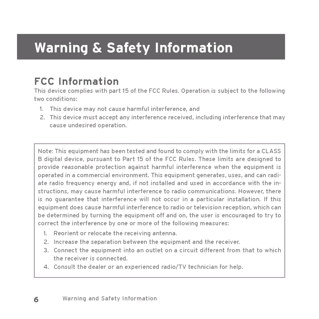 Sirius Satellite Radio Starmate 5 manual FCC Information 