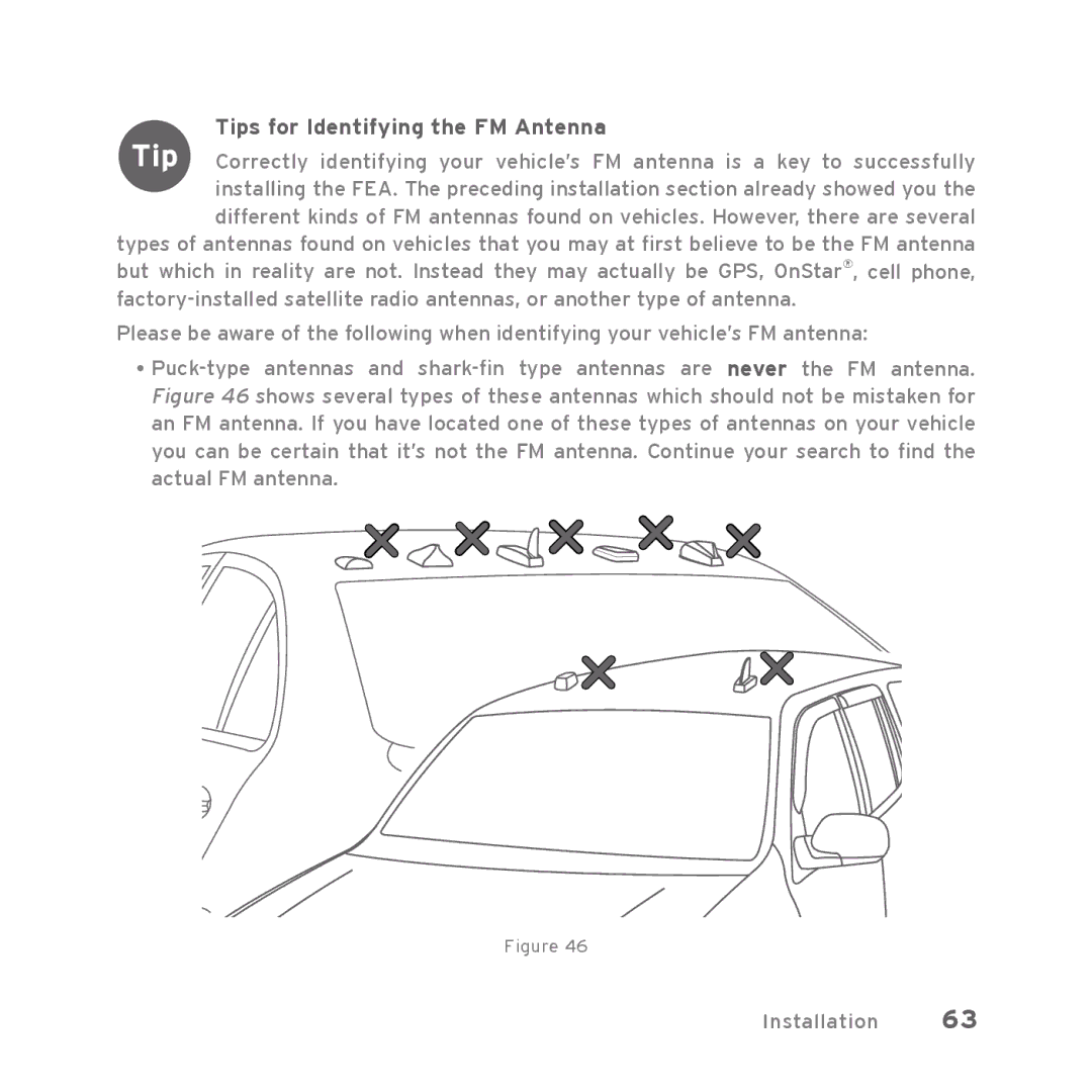 Sirius Satellite Radio Starmate 5 manual Tips for Identifying the FM Antenna 