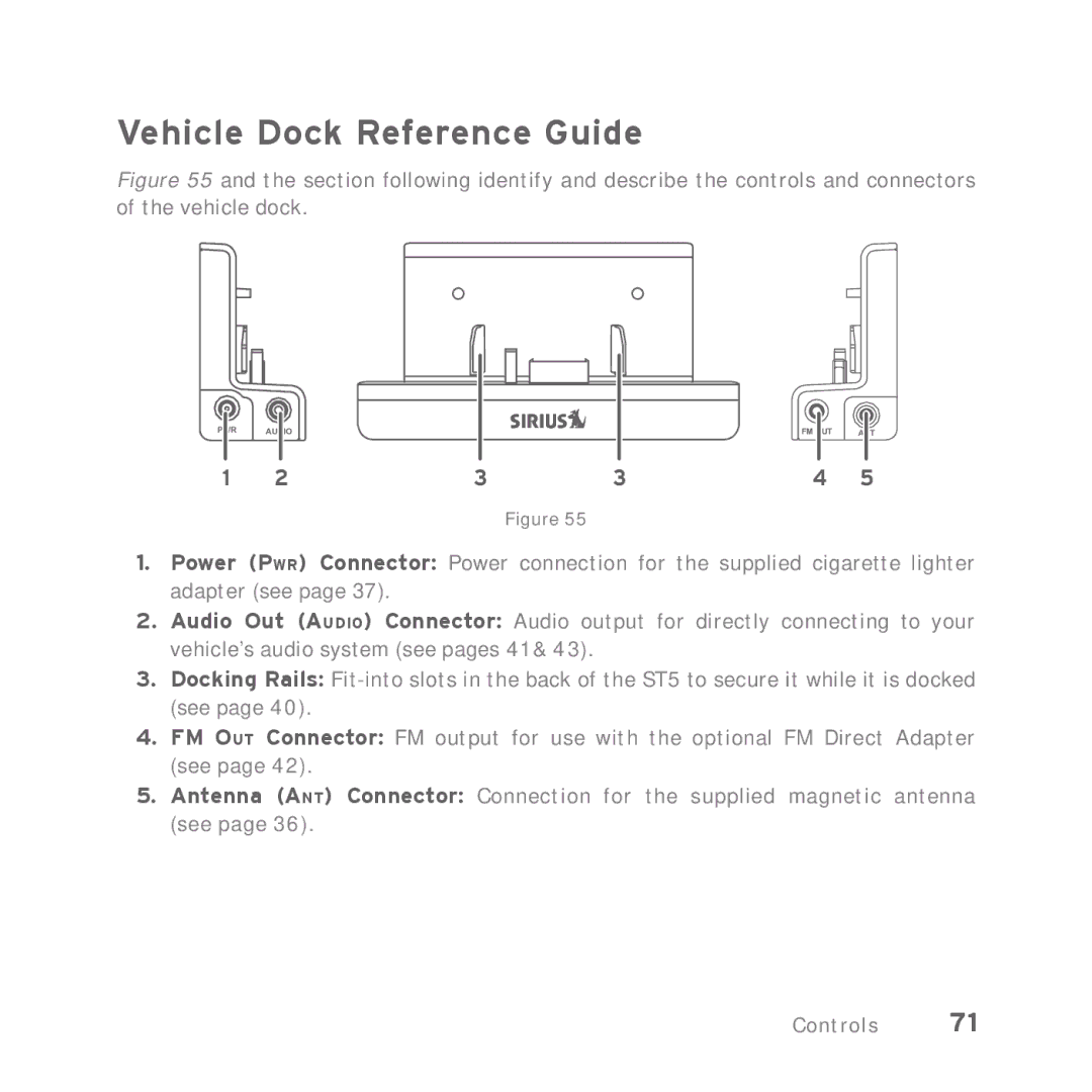 Sirius Satellite Radio Starmate 5 manual Vehicle Dock Reference Guide 