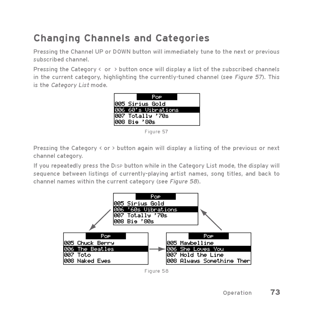 Sirius Satellite Radio Starmate 5 manual Changing Channels and Categories 