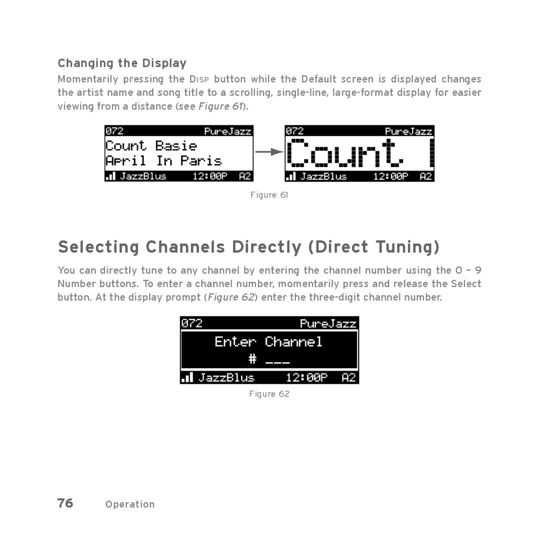 Sirius Satellite Radio Starmate 5 manual Selecting Channels Directly Direct Tuning, Changing the Display 