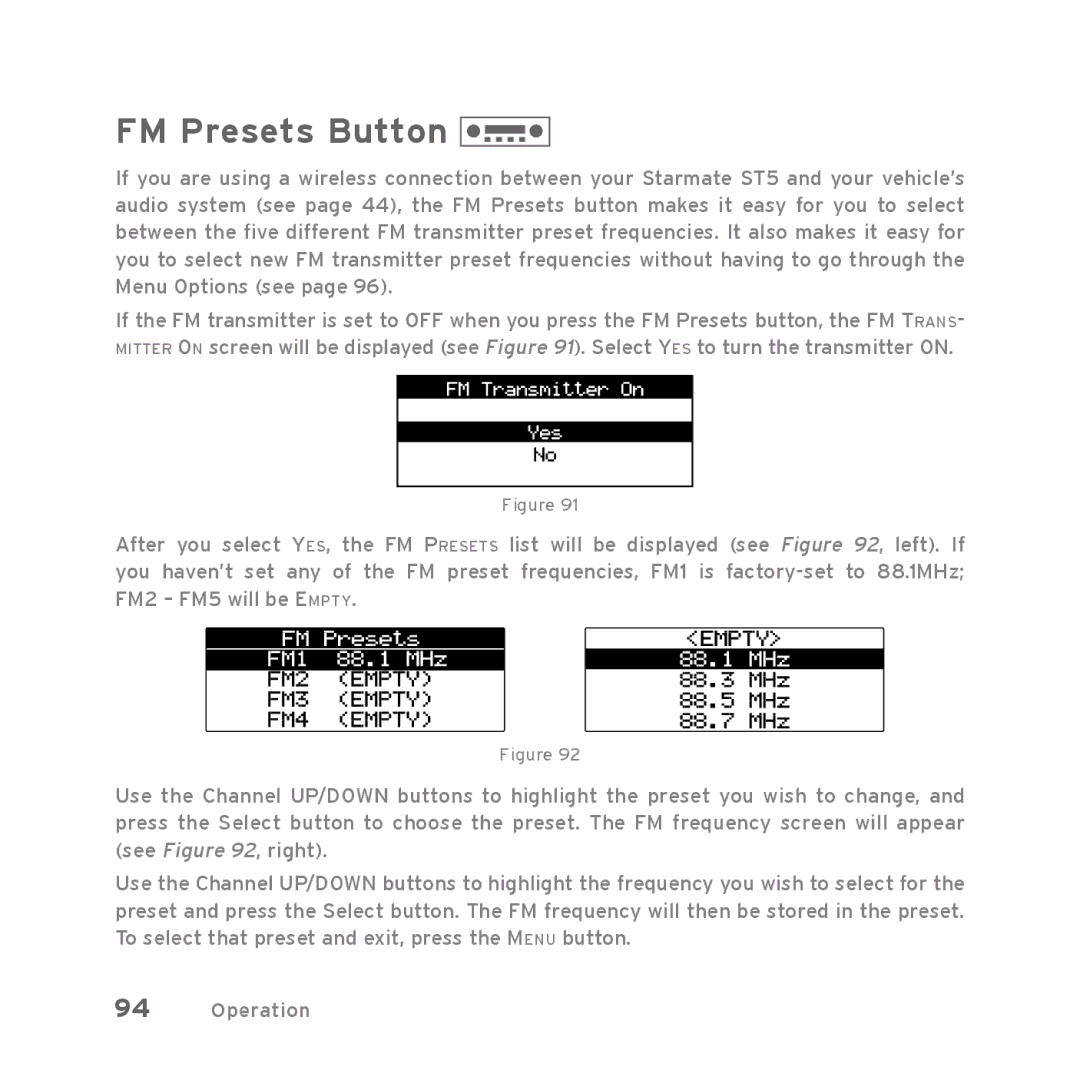 Sirius Satellite Radio Starmate 5 manual FM Presets Button 