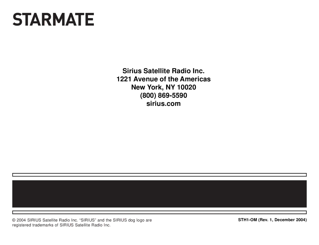 Sirius Satellite Radio manual STH1-OM Rev , December 