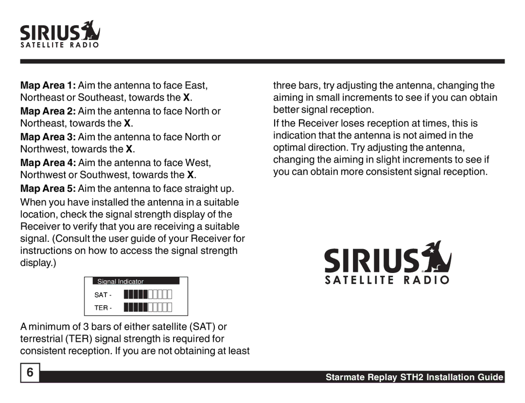 Sirius Satellite Radio STH2 manual Signal Indicator 