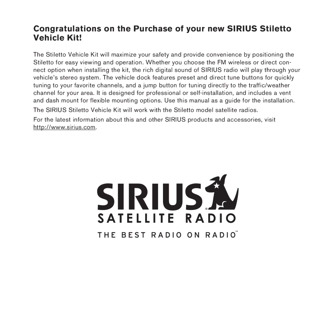 Sirius Satellite Radio Stiletto Vechicle Kit Satellite Radio manual 