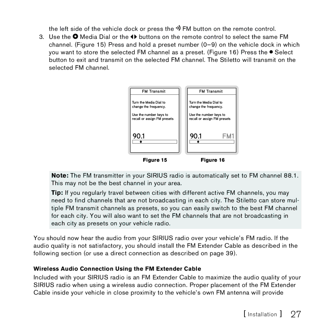 Sirius Satellite Radio Stiletto Vechicle Kit Satellite Radio manual 90.1 FM1 