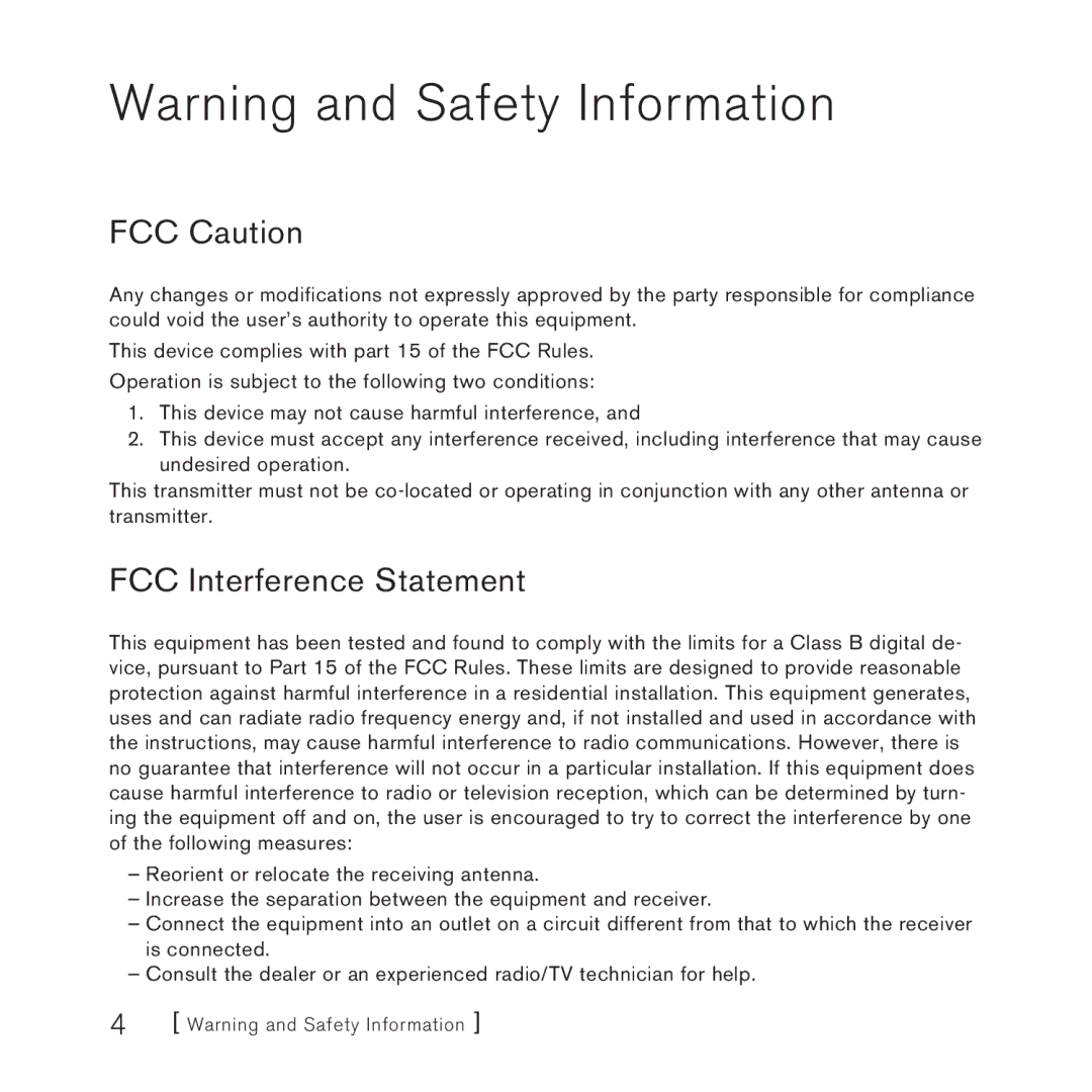 Sirius Satellite Radio Stiletto Vechicle Kit Satellite Radio manual FCC Caution, FCC Interference Statement 