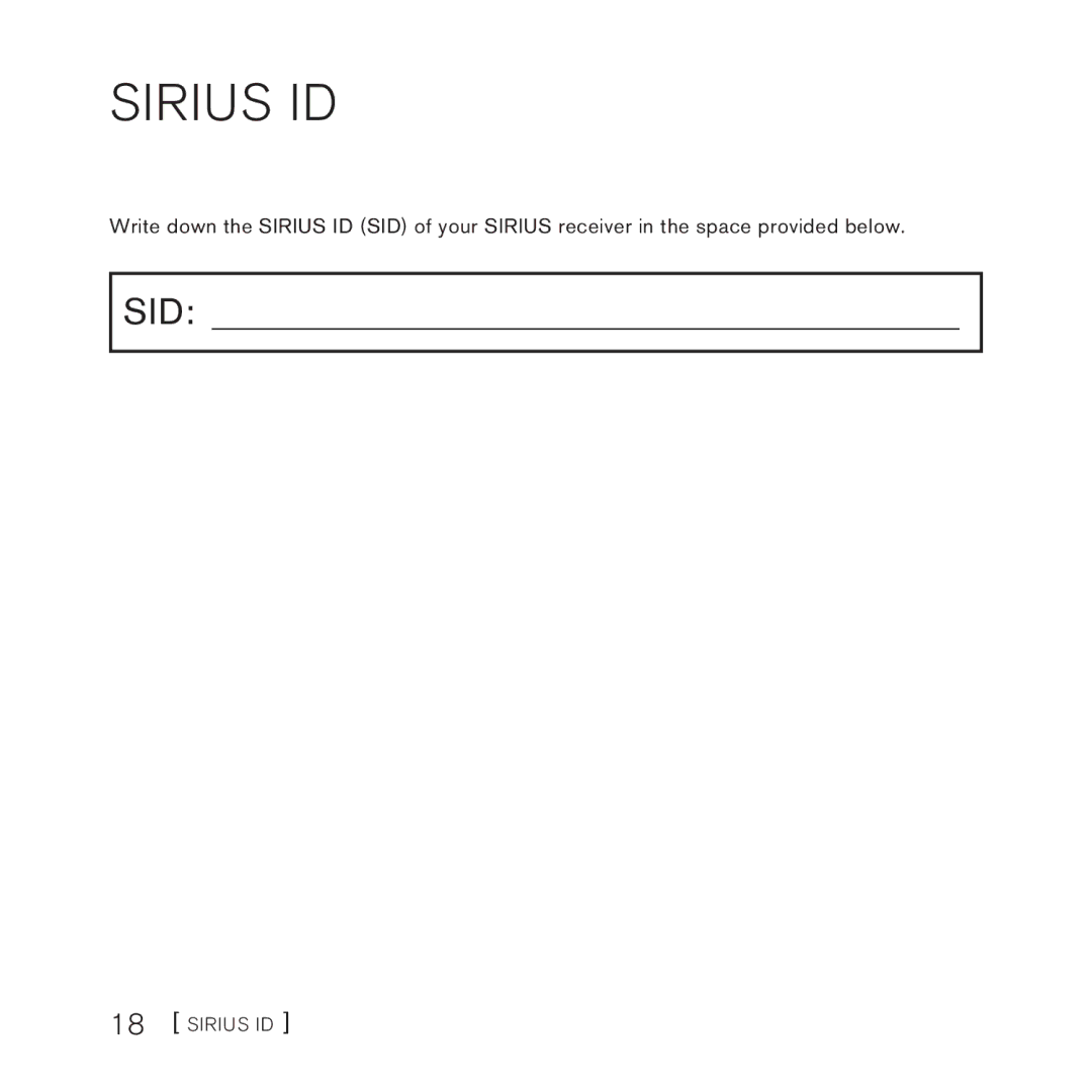 Sirius Satellite Radio SUBX1 manual Sirius ID 