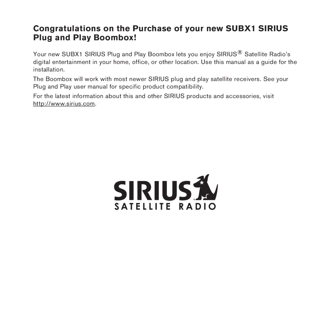 Sirius Satellite Radio SUBX1 manual 