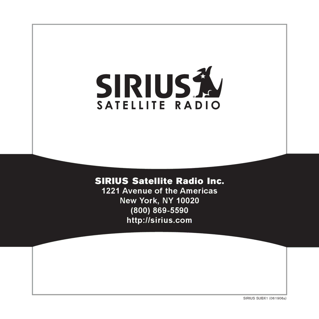 Sirius Satellite Radio SUBX1 manual Sirius Satellite Radio Inc 