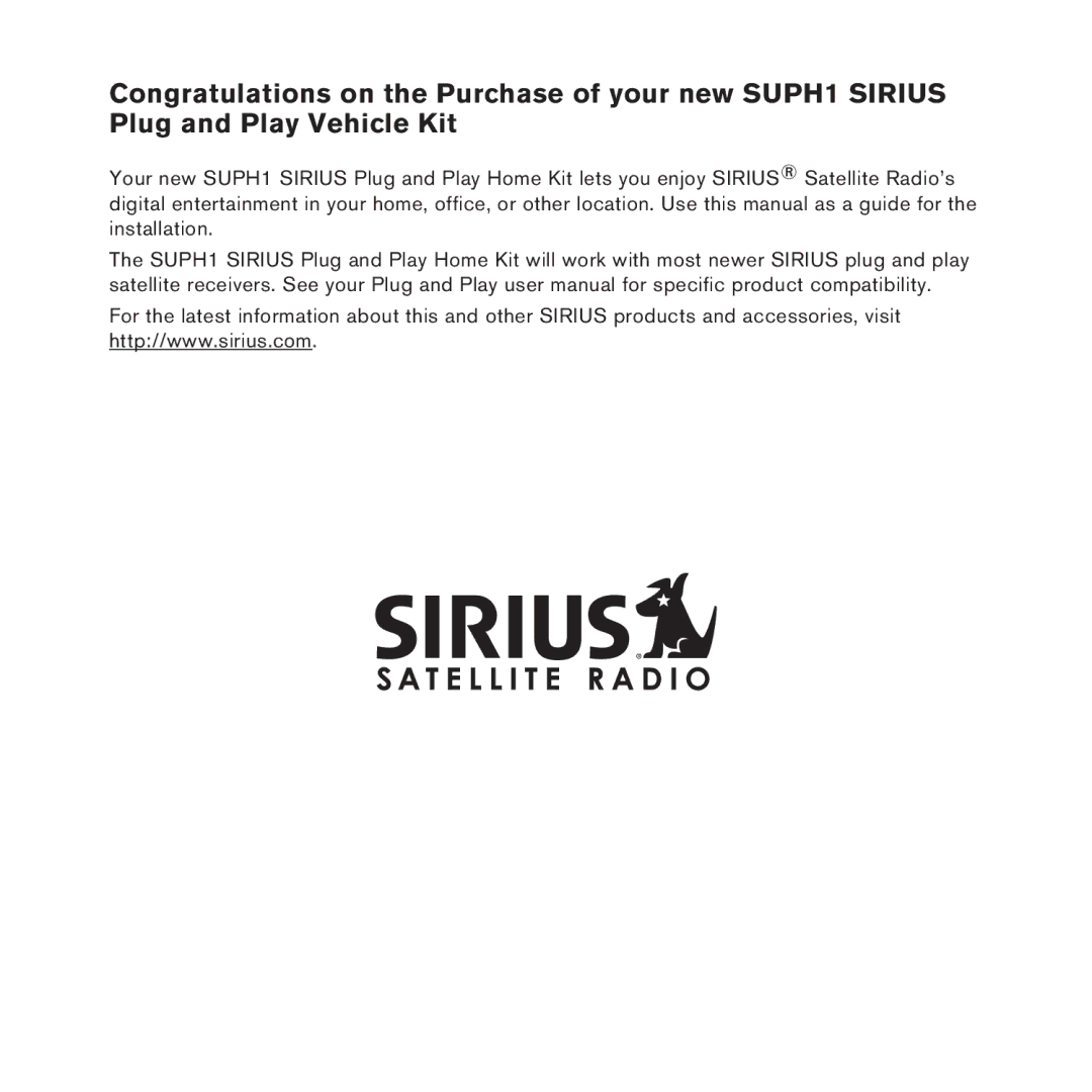 Sirius Satellite Radio SUPH1 manual 