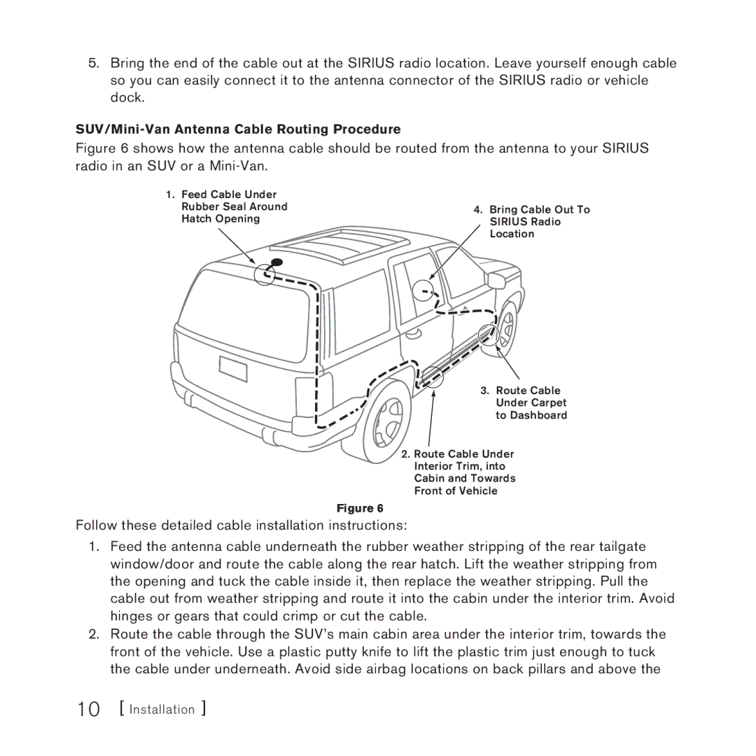 Sirius Satellite Radio 051707a, SUVA2, DOT2 manual SUV/Mini-Van Antenna Cable Routing Procedure 