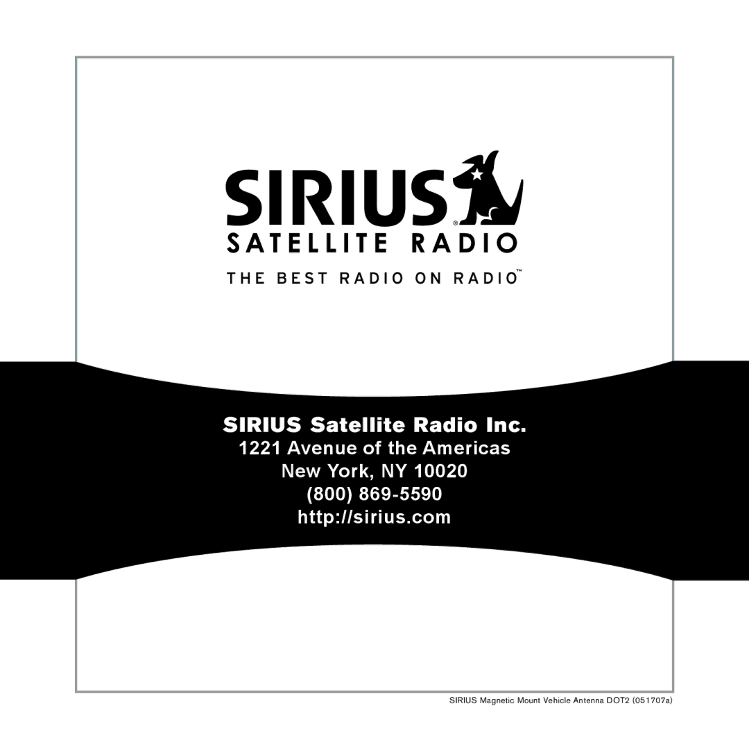 Sirius Satellite Radio DOT2, SUVA2, 051707a manual Sirius Satellite Radio Inc 