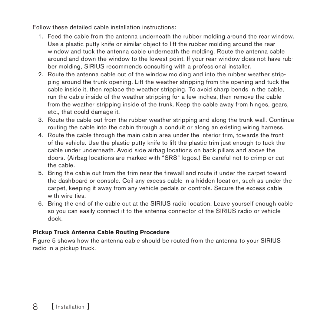 Sirius Satellite Radio DOT2, SUVA2, 051707a manual Pickup Truck Antenna Cable Routing Procedure 