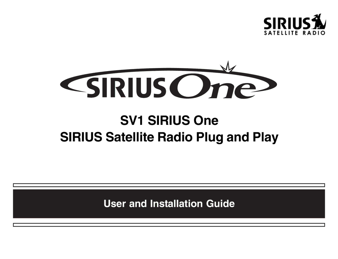 Sirius Satellite Radio SV1 SIRIUS One manual SV1 Sirius One Sirius Satellite Radio Plug and Play 