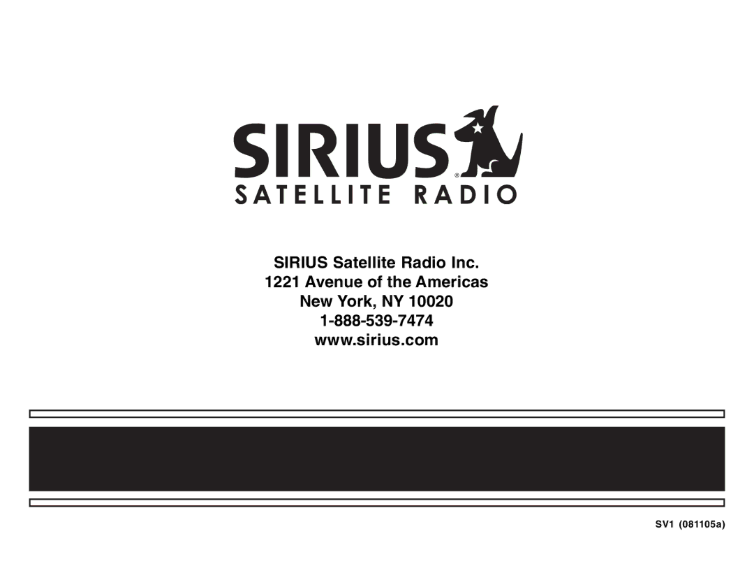 Sirius Satellite Radio SV1 SIRIUS One manual SV1 081105a 