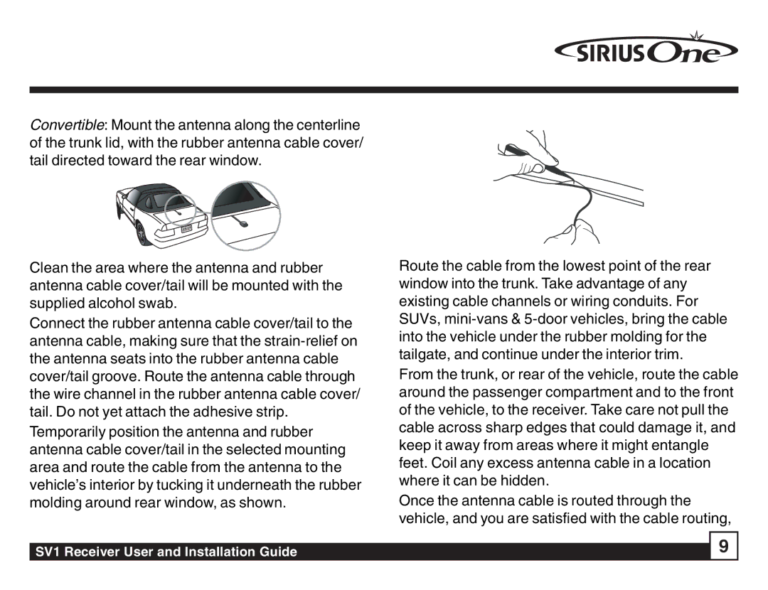 Sirius Satellite Radio SV1 SIRIUS One manual SV1 Receiver User and Installation Guide 