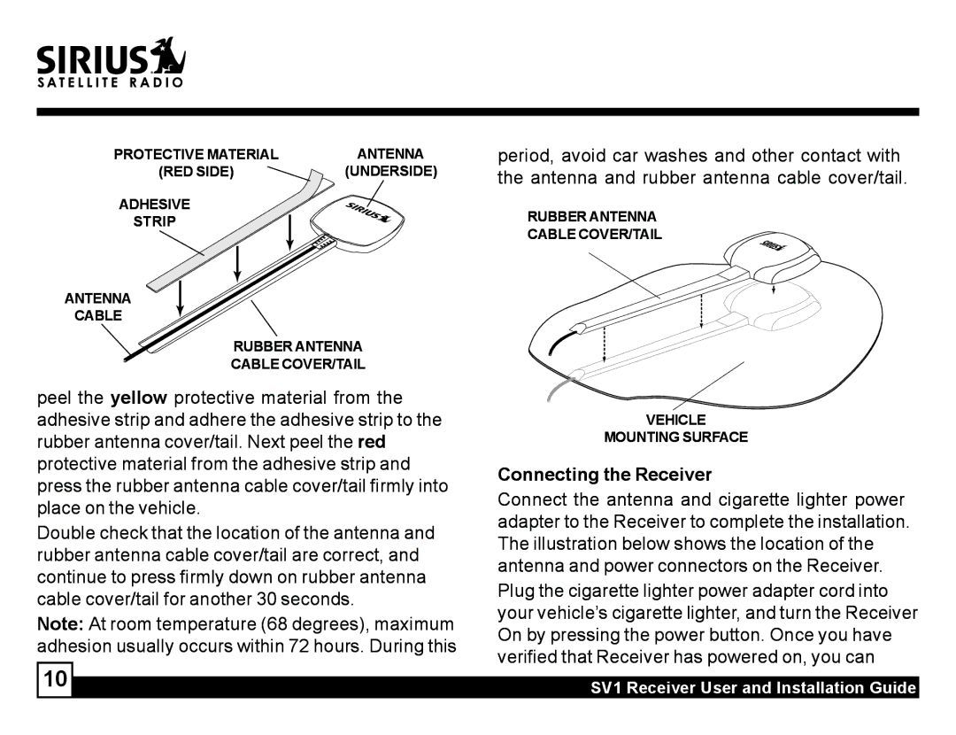 Sirius Satellite Radio SV1 manual Connecting the Receiver 