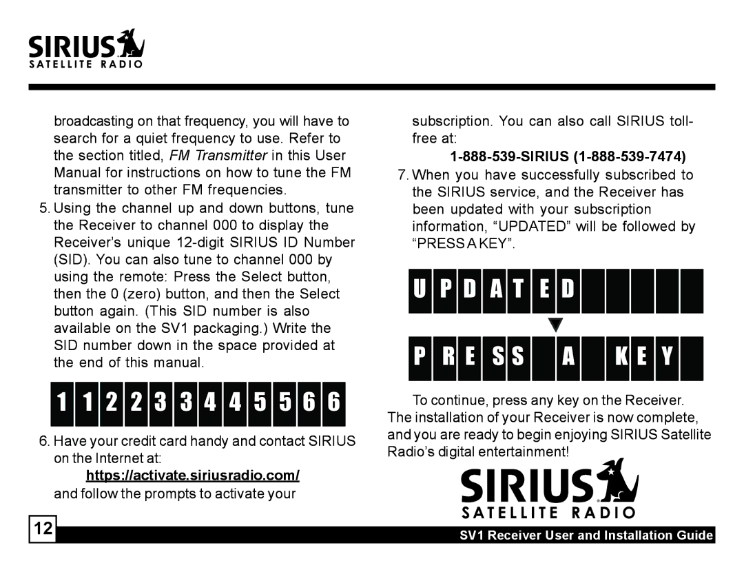 Sirius Satellite Radio SV1 manual 2 2 3 3 4 4 5 5 6, D a T E D E S S a K E Y, Sirius 