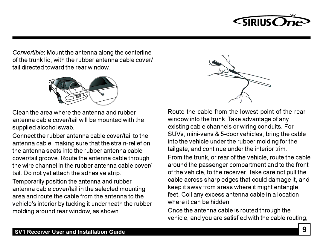 Sirius Satellite Radio manual SV1 Receiver User and Installation Guide 